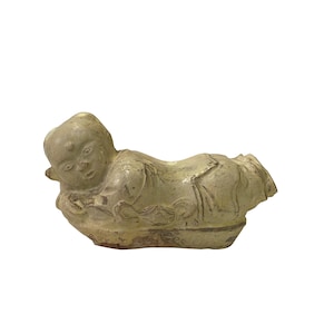 Vintage Oriental Ceramic Cream Color Kid Theme Pillow Shape Display Figure ws3455S