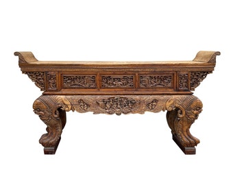 Chinese Vintage Opera Scenery Lion Heads Carving Long Altar Console Table cs7795E