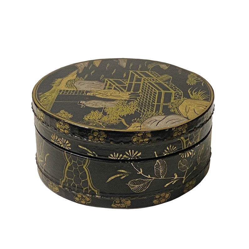 Chinese Black Lacquer Golden Graphic Round Display Box ws2230E image 4