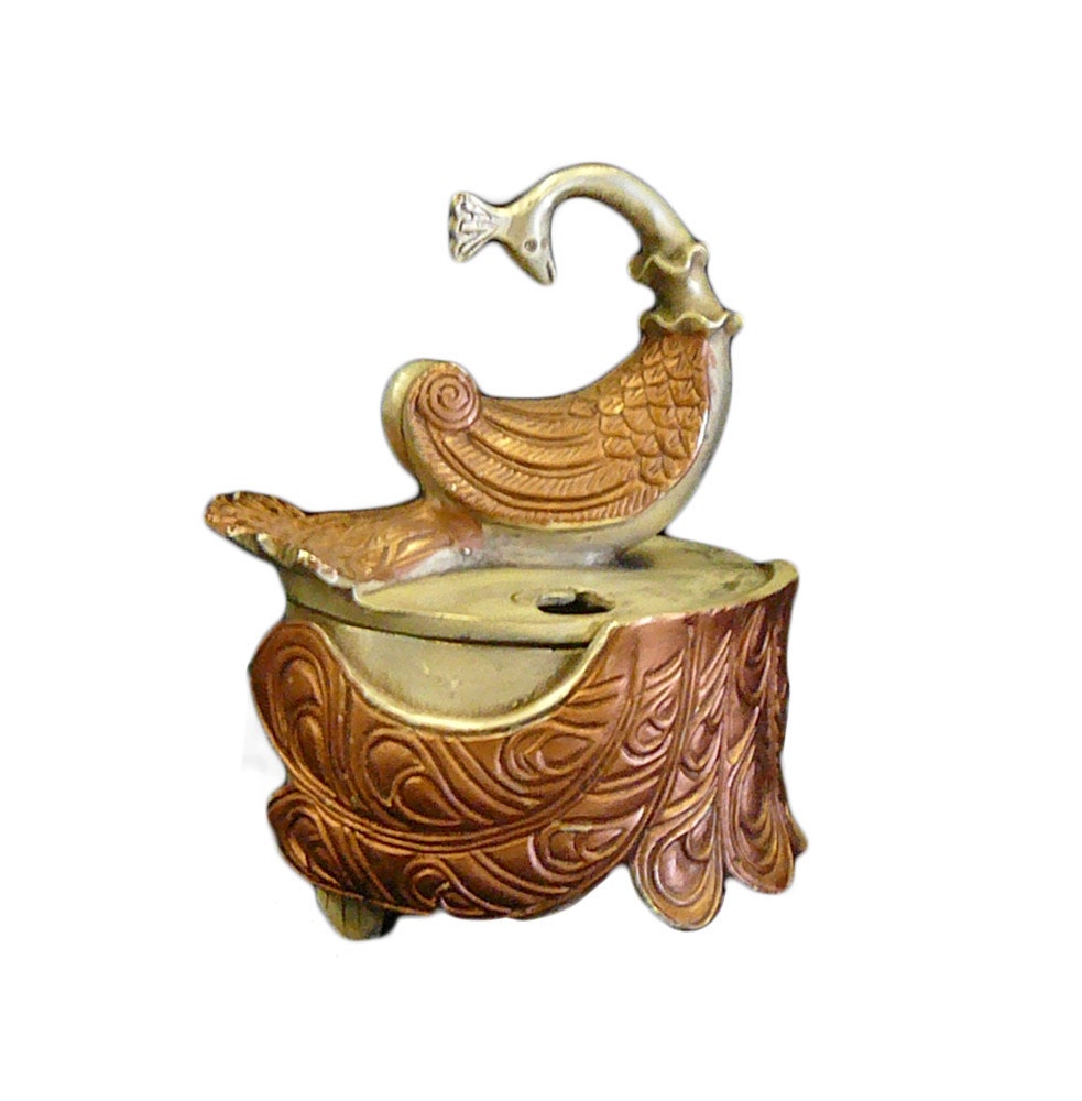 Chinese Silver Rose Peacock Accent Metal Incense Burner cs690-13s Chinese Silver Rose Peacock Accent Metal Incense Burner cs690-13s