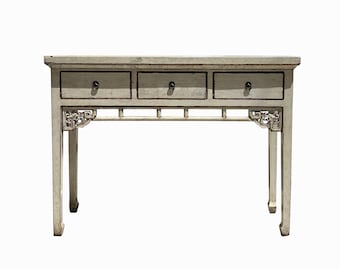 Chinese Distressed Off White 3 Drawers Side Pedestal Console Table cs6167E
