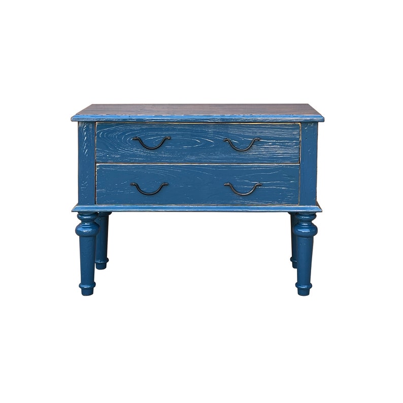 Rough Wood Blue Lacquer 2 Drawers Sideboard Credenza Table Cabinet ws3291E image 1