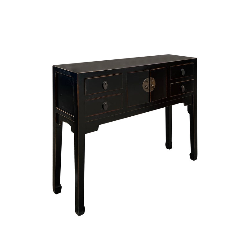 Oriental Black Lacquer 4 Drawers Slim Narrow Foyer Side Table cs7604 image 4