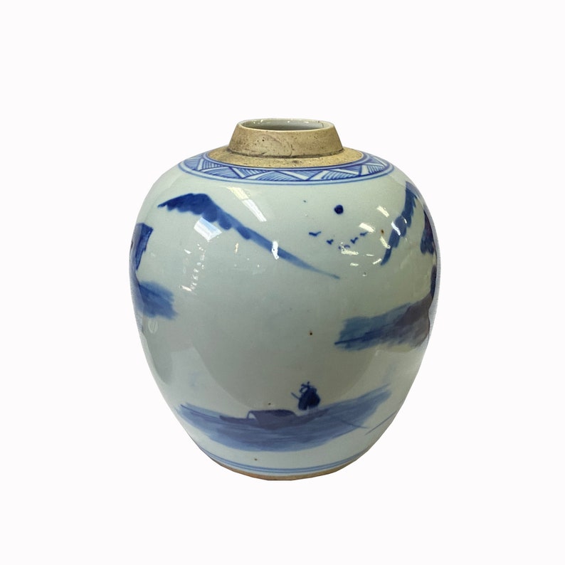 Oriental Handpaint House Tree Small Blue White Porcelain Ginger Jar ws2315E image 3