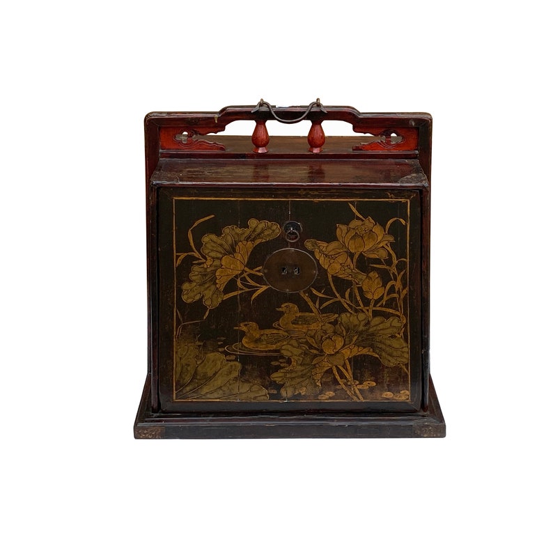 Vintage Chinese Fujian Golden Graphic Wedding Trunk Cabinet Chest cs7820E image 5