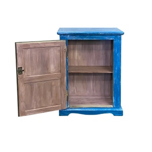 Distressed Blue Lacquer Slim Narrow Single Door Side Cabinet Chest cs7674E image 4