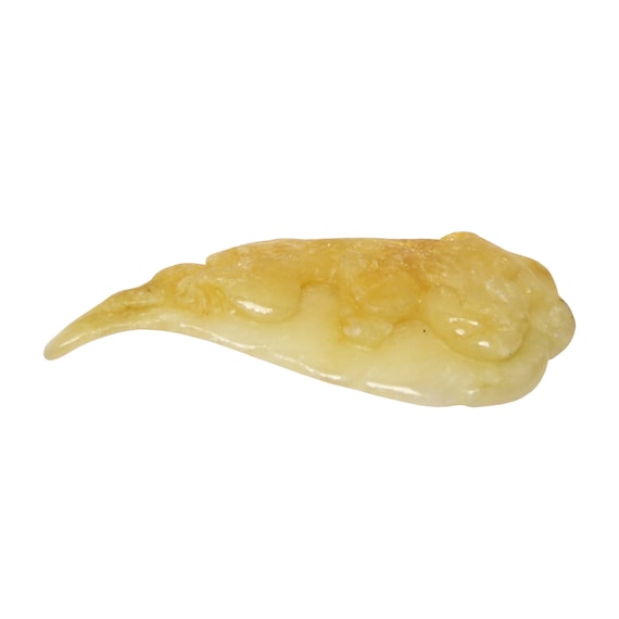 Carved Chinese Natural Yellow Jade Pixie On Leaf P
