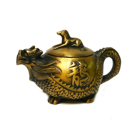 Chinese Handmade Metal Bronze Color Dragon Horse Teapot Display cs1035-5S Chinese Handmade Metal Bronze Color Dragon Horse Teapot Display cs1035-5S