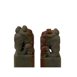Pair Chinese Soap Stone Carved Elephant Seal Stamp Display ws3472E image 7