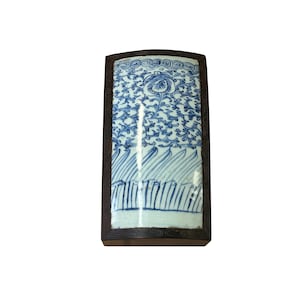 Caja de madera marrón de porcelana con flores de desplazamiento azul, Base blanca antigua china, ws4025E