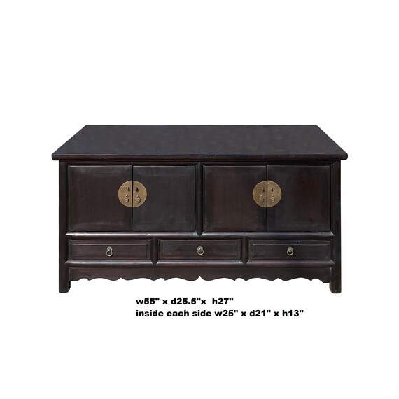 Chinese Dark Brown Stain Low TV Console Table Cabinet Cs7123e