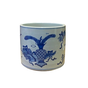 Chinese Blue & White Porcelain Treasure Scenery Brush Holder Pot ws2712E