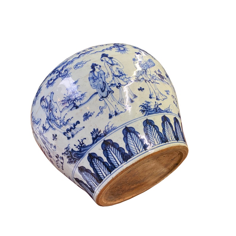 Vintage Chinese Blue White Porcelain Scenery Fat Body Vase Jar ws2717E image 7