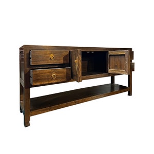 Chinese Oriental Brown Stain Low TV Console Moon Face Table Cabinet cs7572E image 6