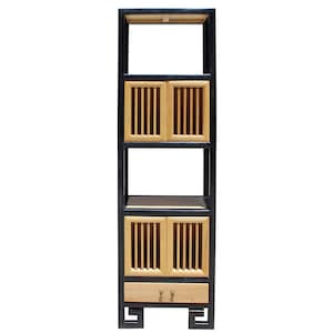 Oriental Black Rim Natural Wood Narrow Storage Display Bookcase Cabinet cs5156E