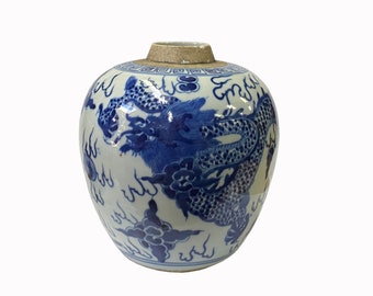 Oriental Handpaint Dragon Small Blue White Porcelain Ginger Jar ws2318E