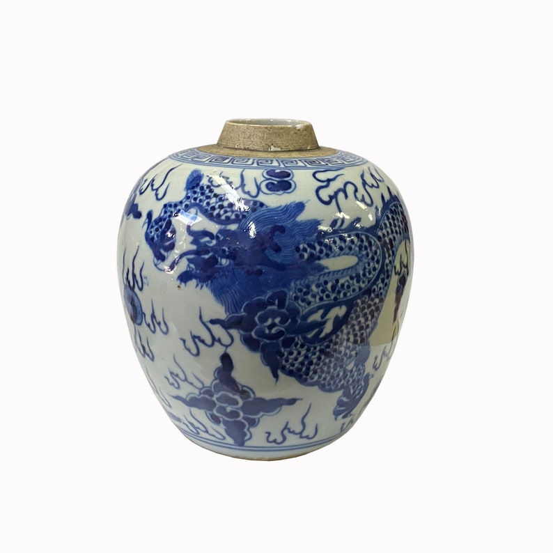 Oriental Handpaint Dragon Small Blue White Porcelain Ginger Jar ws2318E image 1