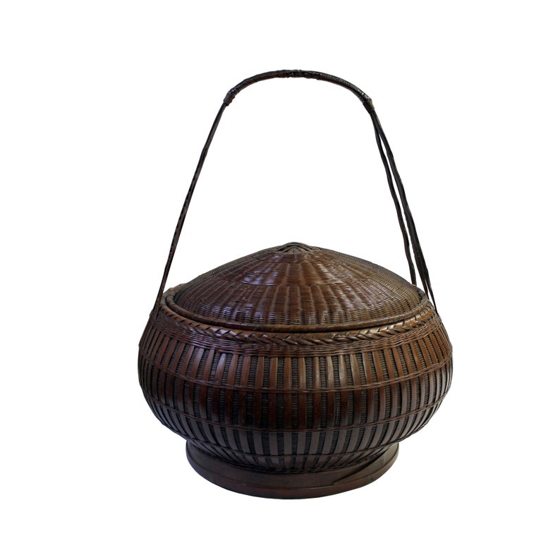 Oriental Handmade Brown Rattan Basket with Long Handle ws460E image 1
