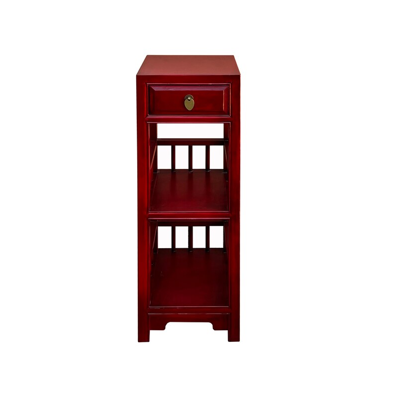 Oriental Brick Red Color Drawer Open Shelves Slim Chest Cabinet Stand cs7575E image 1