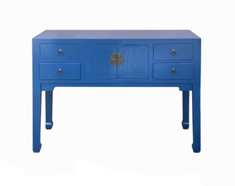 Oriental Bright Blue Long Moon Face 4 Drawers Slim Foyer Table cs7761E