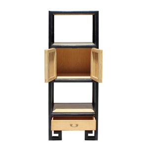 Oriental Black Rim Natural Wood Narrow Storage Display Bookcase Cabinet cs5163E image 5