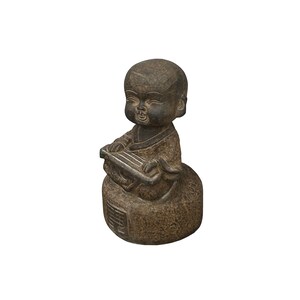 Oriental Gray Stone Little Lohon Monk Playing Zither Statue ws3628E image 2