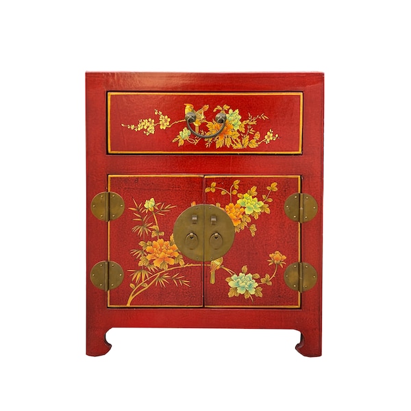 Chinese Brick Red Crack Vinyl Moon Face End Table Nightstand cs7501E