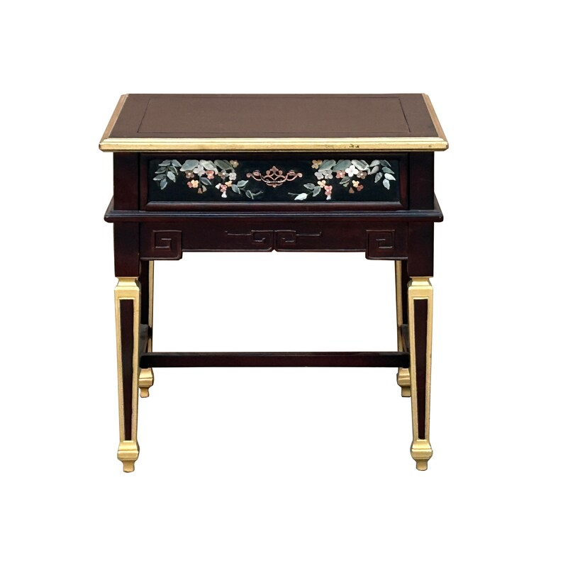 Vintage Chinese Rectangular Color Stone Flower Inlay Accent Side Table ws3583E image 8