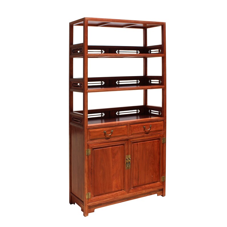 Chinese Huali Rosewood Brown 3 Shelves bookcase Display Cabinet cs5716E image 3