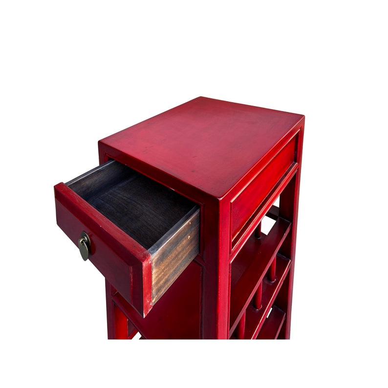 Oriental Brick Red Color Drawer Open Shelves Slim Chest Cabinet Stand cs7575E image 4