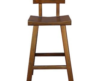 Quality Handmade Solid Wood Brown Color Tall A Shape Bar Stool With Back n167E