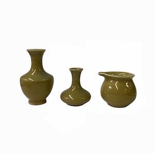 3 x Chinese Clay Ceramic Khaki Color Wu Ware Small Vase Set ws1523E