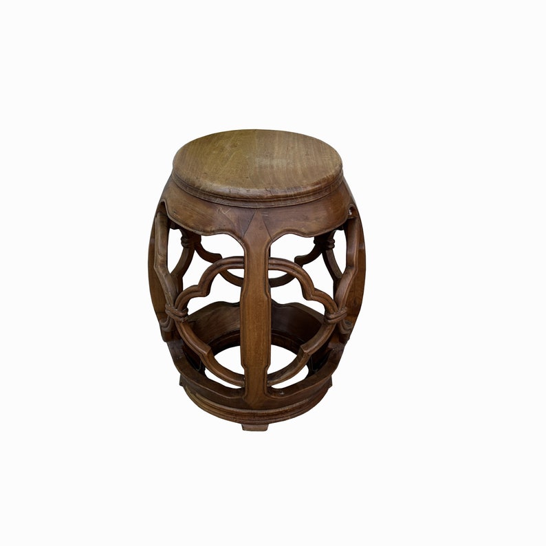 Chinese Light Brown Natural Wood Grain Open Bar Round Barrel Stool cs7700E image 4