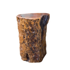 Raw Wood Rough Grain Finish Irregular Shape Short Stool Table cs7538E image 1