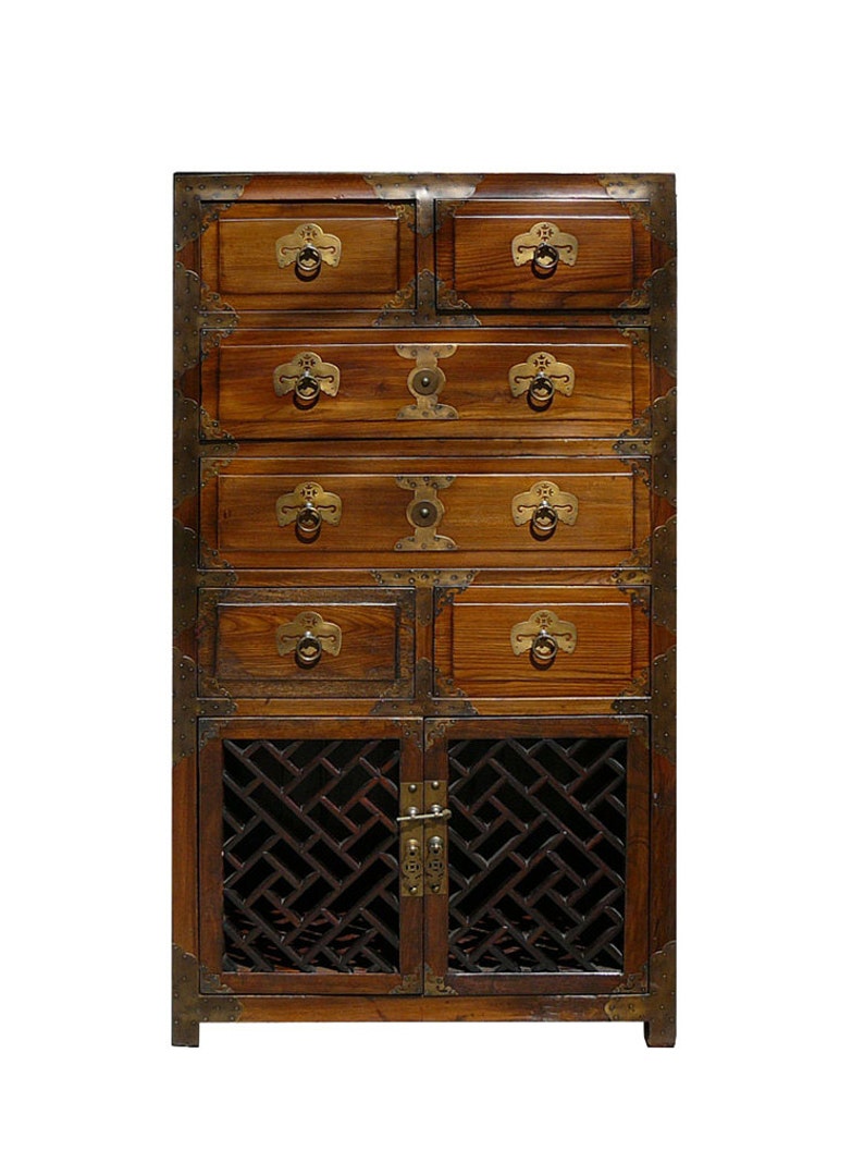 Korean Brass Hardware Accent Dresser Storage Side Cabinet wk2905E