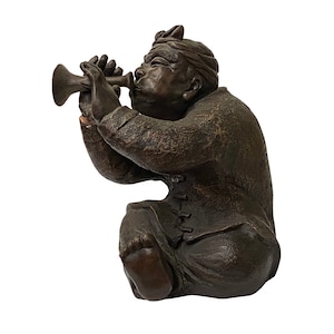 Chinese Distressed Brown Rough Marks Ceramic Clay Man Art Figure ws2473E