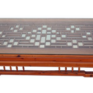 Rectangular Glass Top Coffee Table With Chinese Old Windows Panel Design n397E image 7