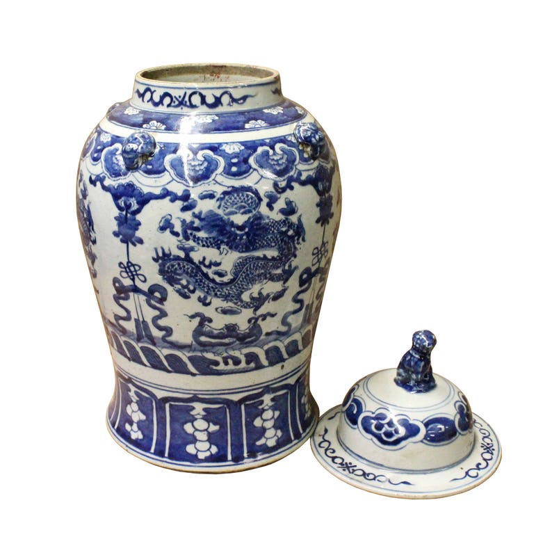 Chinese Blue & White Double Dragon Theme Porcelain Large General Jar cs3593E image 5