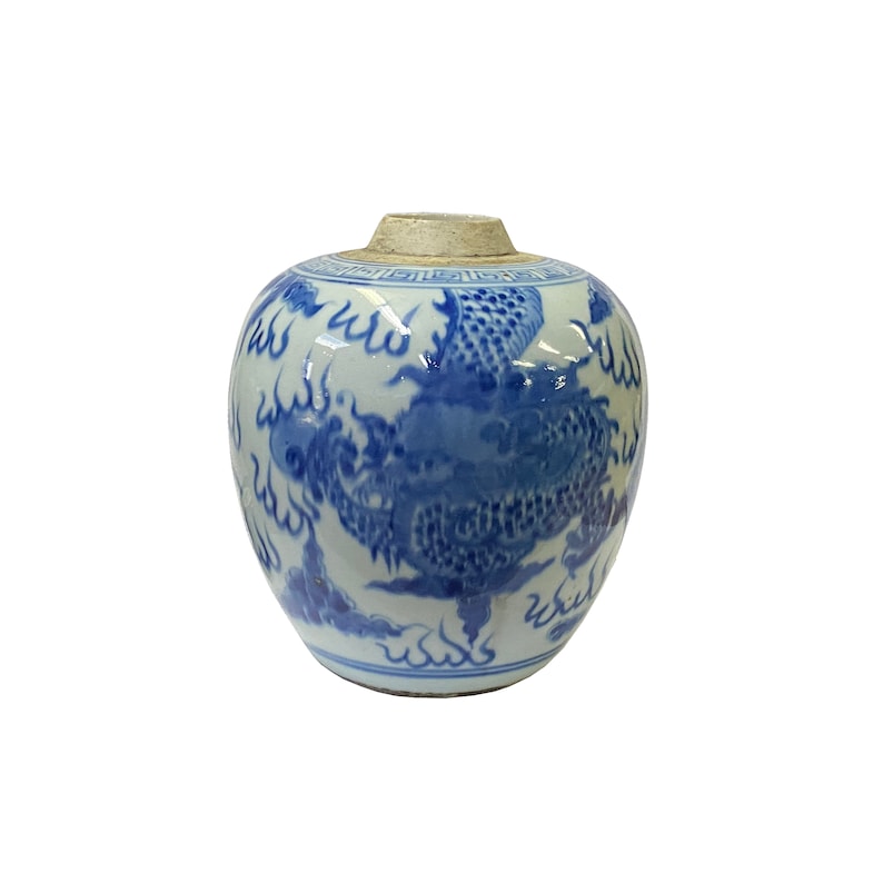 Oriental Handpaint Dragon Small Blue White Porcelain Ginger Jar ws2331E image 1