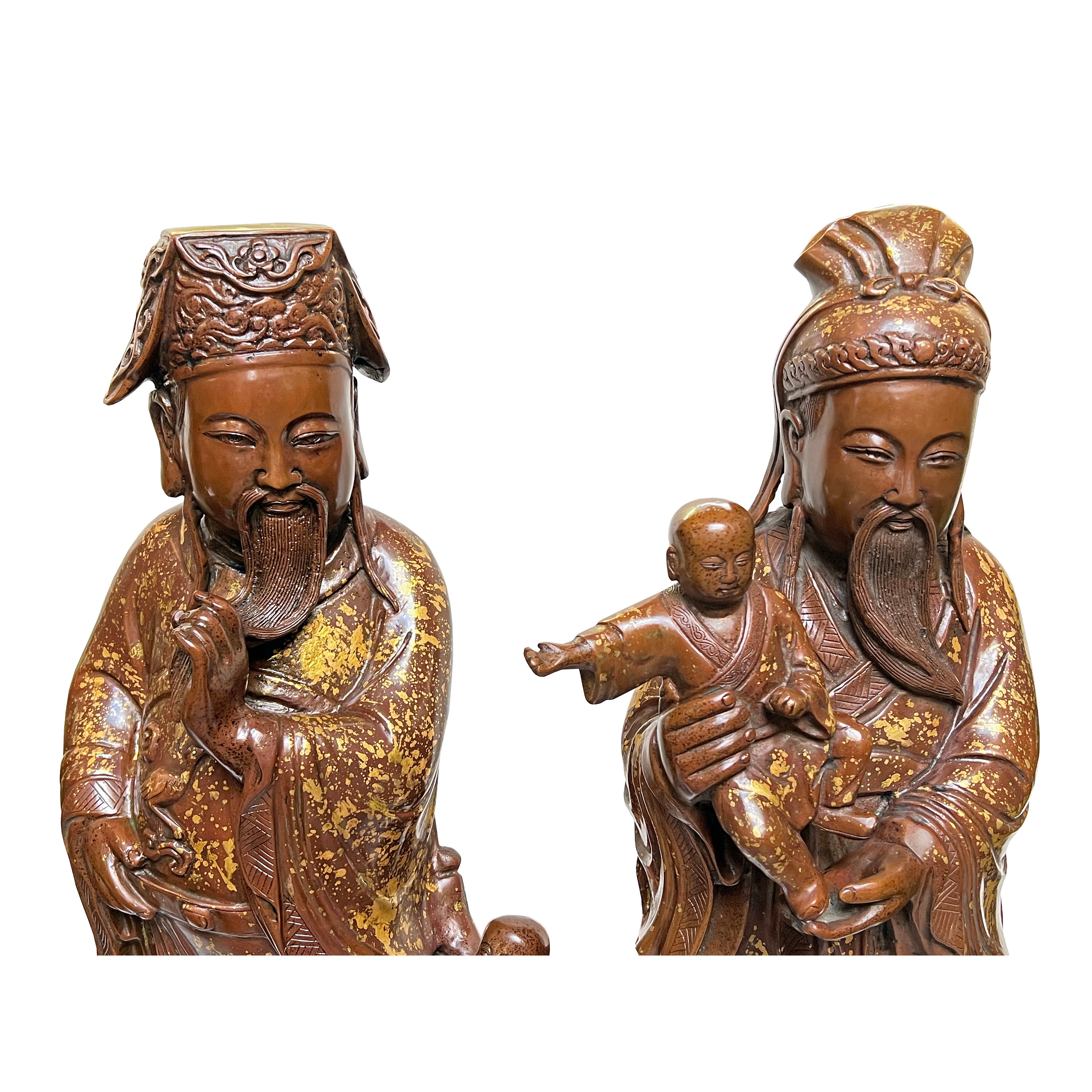 Chinese Fine Bronze Metal Sanxing ( 3 Deities ) Fu Lu Shou Statue