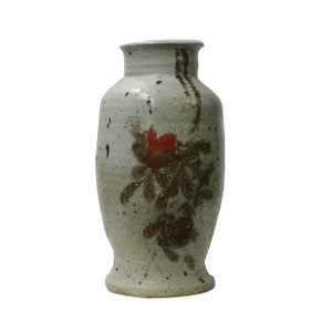 Handmade Ceramic Off White Gray Flower Graphic Jar Vase ws1143E