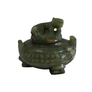 Chinese Jade Green Color Stone Carved Incense Holder Display Art ws362E