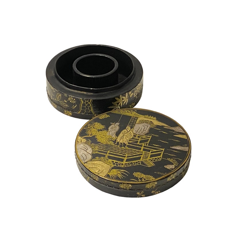Chinese Black Lacquer Golden Graphic Round Display Box ws2230E image 5