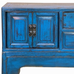 Vintage Chinese Distressed Bright Blue Drawers Foyer Narrow Side Table cs7743E image 9