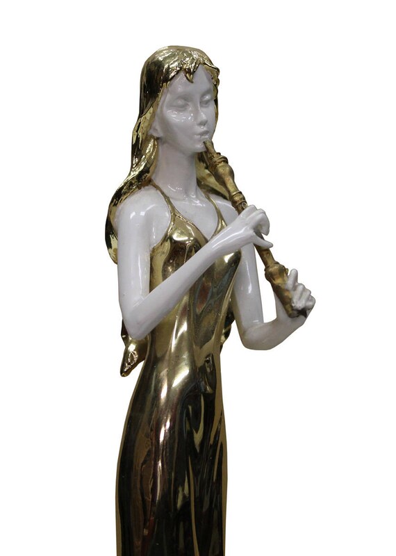 Gold White Flute Lady Fiber Glass Decor Figure s1849-5S Gold White Flute Lady Fiber Glass Decor Figure s1849-5S