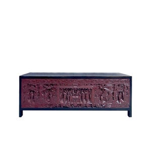 Black Brick Red Opera Scenery Relief Carving Panel Low Console Table Cabinet cs7691E