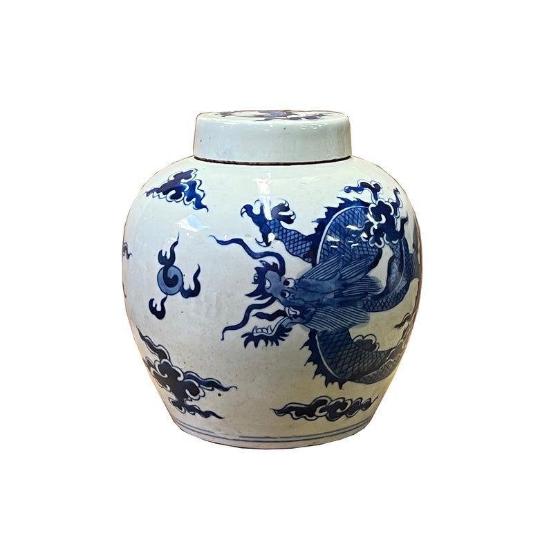Hand-paint Fengshui Dragon Blue White Porcelain Ginger Jar ws2538E image 1