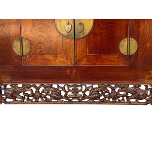 Chinese Rustic Brown Vintage Point Edge Flower Apron Console Cabinet cs7305E image 7