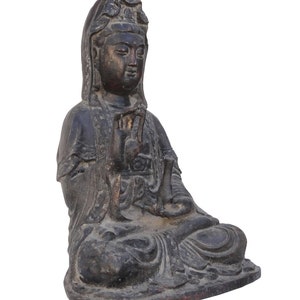 Chinese Iron Metal Rustic Abhaya Mudra Kwan Yin Statue jz108E image 2