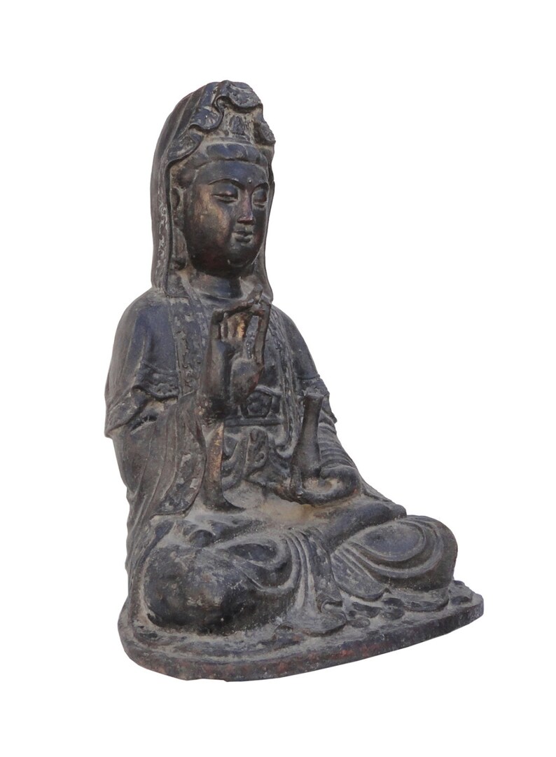 Chinese Iron Metal Rustic Abhaya Mudra Kwan Yin Statue jz108E image 2